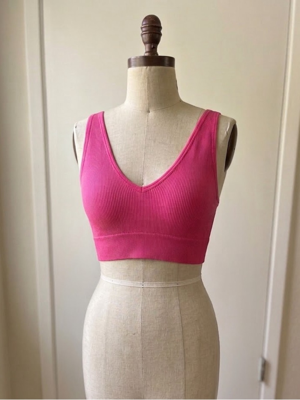 Garage Ribbed V-Neck Bralette - Hot Pink